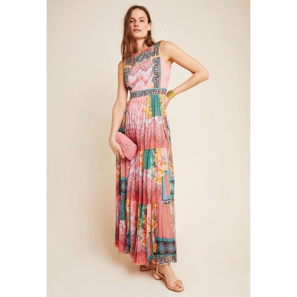 Anthropologie Bhanuni By Jyoti Alessandra Maxi Dress Pink Pattern Women Size 2